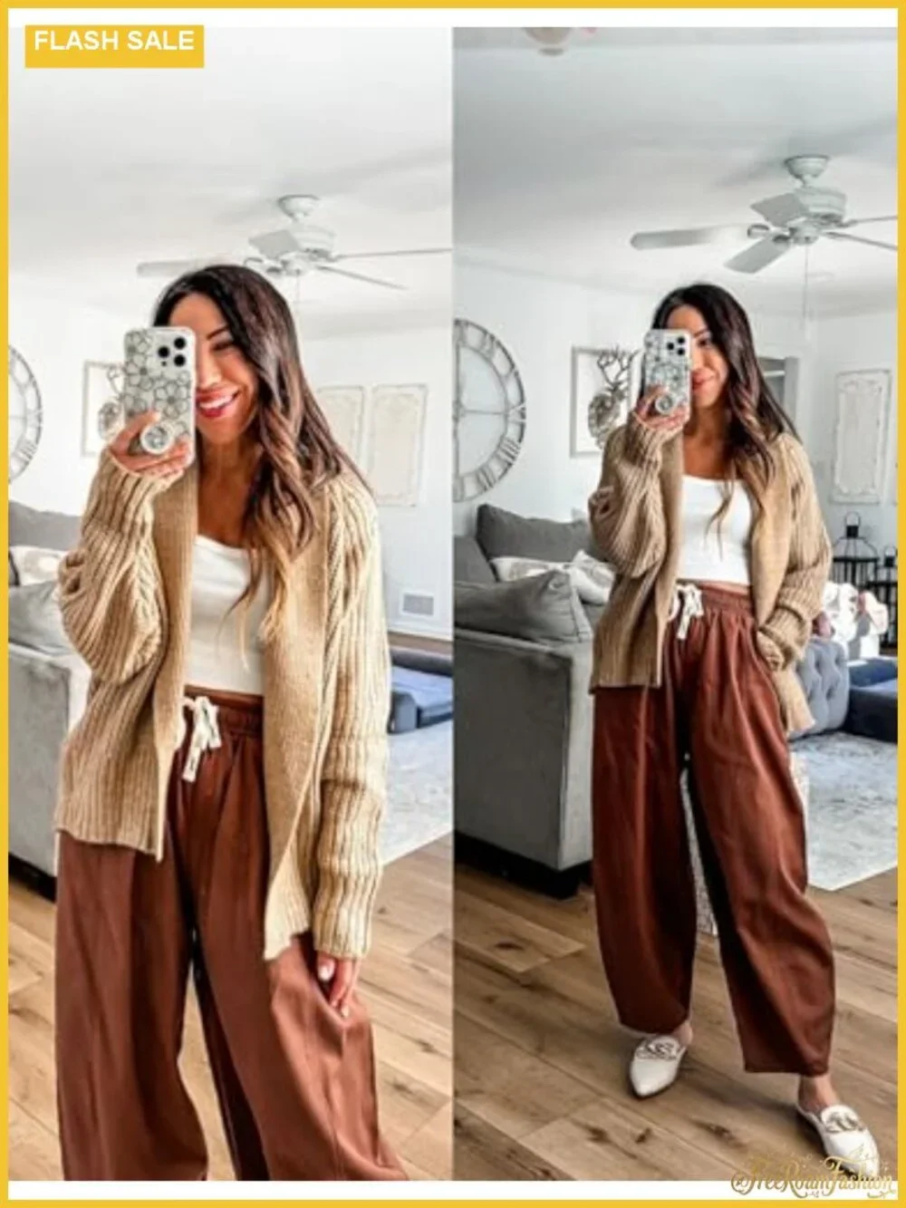 Womens Wide Leg Barrel Pants Drawstring Elastic Waist Cotton Casual